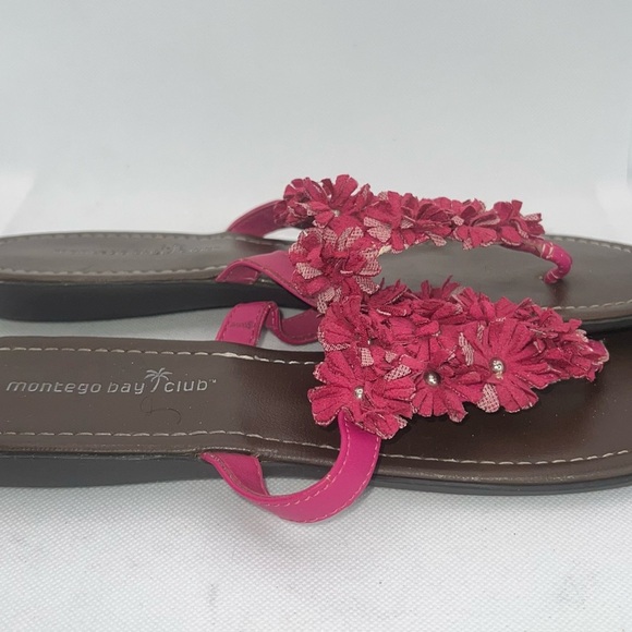 Montego Bay Club Women's Flip Flop Sandals Pink Flower Detail Thong Brown - Picture 3 of 4